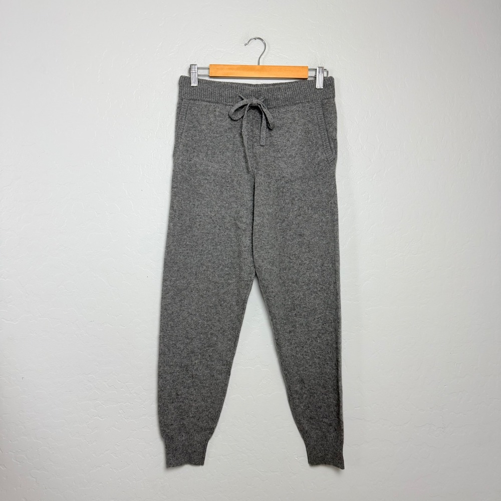 Monrow 100% Cashmere Knit Joggers Heather Gray Drawstring Pants XS NEW